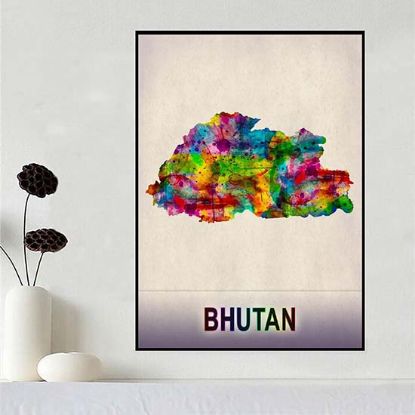 Picture of Bhutan Country Map Canvas Watercolor