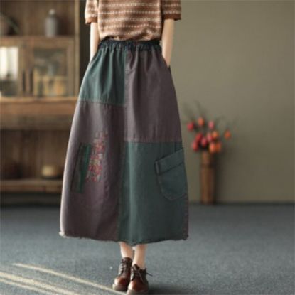 Picture of Chinese Style Demin Patchwork Skirt
